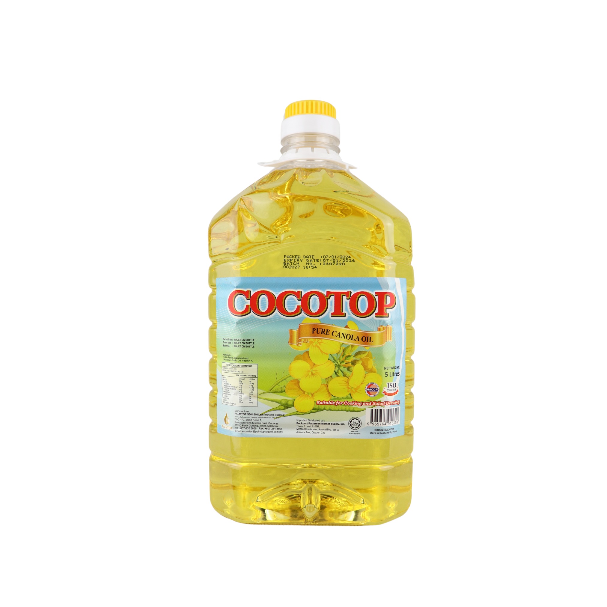 Cocotop Pure Canola Oil 5L Cocotop Pure Canola Oil 5L
